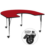 Mobile 60''W x 66''L Horseshoe Shaped Activity Table with Red Thermal Fused Laminate Top and Standard Height Adjustable Legs