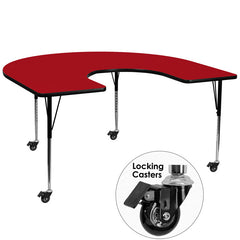 Mobile 60''W x 66''L Horseshoe Shaped Activity Table with Red Thermal Fused Laminate Top and Standard Height Adjustable Legs