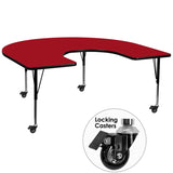 Mobile 60''W x 66''L Horseshoe Shaped Activity Table with Red Thermal Fused Laminate Top and Height Adjustable Preschool Legs