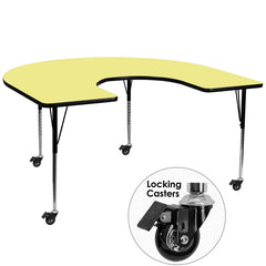 Mobile 60''W x 66''L Horseshoe Shaped Activity Table with Yellow Thermal Fused Laminate Top and Standard Height Adjustable Legs