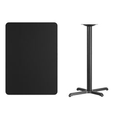 30'' x 42'' Rectangular Black Laminate Table Top with 22'' x 30'' Bar Height Table Base