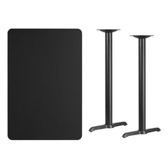 30'' x 45'' Rectangular Black Laminate Table Top with 5'' x 22'' Bar Height Table Bases