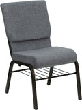 HERCULES Series 18.5''W Gray Fabric Church Chair with 4.25'' Thick Seat, Book Rack - Gold Vein Frame