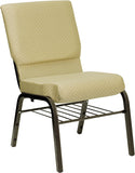 HERCULES Series 18.5''W Beige Patterned Fabric Church Chair with 4.25'' Thick Seat, Book Rack - Gold Vein Frame