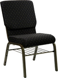 HERCULES Series 18.5''W Black Dot Patterned Fabric Church Chair with 4.25'' Thick Seat, Book Rack - Gold Vein Frame