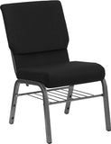HERCULES Series 18.5''W Black Fabric Church Chair with 4.25'' Thick Seat, Book Rack - Silver Vein Frame