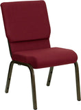 HERCULES Series 18.5''W Burgundy Fabric Stacking Church Chair with 4.25'' Thick Seat - Gold Vein Frame