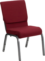 HERCULES Series 18.5''W Burgundy Fabric Stacking Church Chair with 4.25'' Thick Seat - Silver Vein Frame