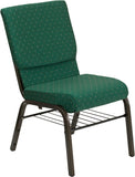HERCULES Series 18.5''W Green Patterned Fabric Church Chair with 4.25'' Thick Seat, Book Rack - Gold Vein Frame