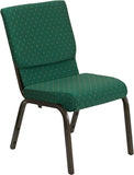 HERCULES Series 18.5''W Green Patterned Fabric Stacking Church Chair with 4.25'' Thick Seat - Gold Vein Frame