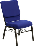 HERCULES Series 18.5''W Navy Blue Fabric Church Chair with 4.25'' Thick Seat, Book Rack - Gold Vein Frame