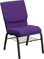 HERCULES Series 18.5''W Purple Fabric Church Chair with 4.25'' Thick Seat, Book Rack - Gold Vein Frame