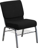 HERCULES Series 21'' Extra Wide Black Fabric Church Chair with 3.75'' Thick Seat, Book Rack - Silver Vein Frame