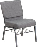 HERCULES Series 21'' Extra Wide Gray Fabric Church Chair with 3.75'' Thick Seat, Book Rack - Silver Vein Frame