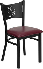 HERCULES Series Black Coffee Back Metal Restaurant Chair - Burgundy Vinyl Seat