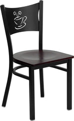 HERCULES Series Black Coffee Back Metal Restaurant Chair - Mahogany Wood Seat