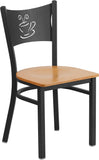 HERCULES Series Black Coffee Back Metal Restaurant Chair - Natural Wood Seat