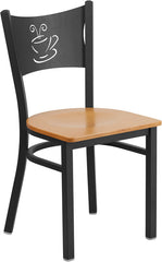 HERCULES Series Black Coffee Back Metal Restaurant Chair - Natural Wood Seat