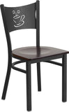 HERCULES Series Black Coffee Back Metal Restaurant Chair - Walnut Wood Seat