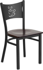 HERCULES Series Black Coffee Back Metal Restaurant Chair - Walnut Wood Seat