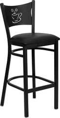 HERCULES Series Black Coffee Back Metal Restaurant Barstool - Black Vinyl Seat