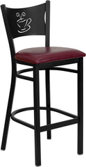 HERCULES Series Black Coffee Back Metal Restaurant Barstool - Burgundy Vinyl Seat