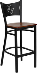 HERCULES Series Black Coffee Back Metal Restaurant Barstool - Cherry Wood Seat