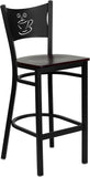 HERCULES Series Black Coffee Back Metal Restaurant Barstool - Mahogany Wood Seat