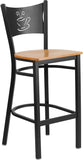 HERCULES Series Black Coffee Back Metal Restaurant Barstool - Natural Wood Seat