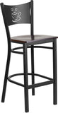HERCULES Series Black Coffee Back Metal Restaurant Barstool - Walnut Wood Seat