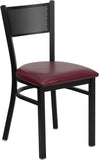 HERCULES Series Black Grid Back Metal Restaurant Chair - Burgundy Vinyl Seat