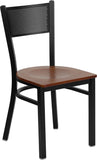 HERCULES Series Black Grid Back Metal Restaurant Chair - Cherry Wood Seat