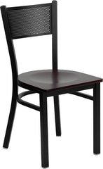 HERCULES Series Black Grid Back Metal Restaurant Chair - Mahogany Wood Seat