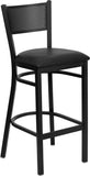 HERCULES Series Black Grid Back Metal Restaurant Barstool - Black Vinyl Seat