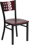 HERCULES Series Black Decorative Cutout Back Metal Restaurant Chair - Mahogany Wood Back & Seat