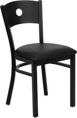 HERCULES Series Black Circle Back Metal Restaurant Chair - Black Vinyl Seat