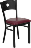HERCULES Series Black Circle Back Metal Restaurant Chair - Burgundy Vinyl Seat