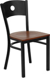 HERCULES Series Black Circle Back Metal Restaurant Chair - Cherry Wood Seat