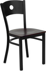 HERCULES Series Black Circle Back Metal Restaurant Chair - Mahogany Wood Seat