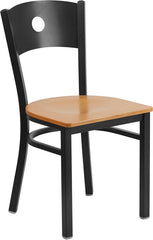 HERCULES Series Black Circle Back Metal Restaurant Chair - Natural Wood Seat