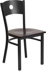 HERCULES Series Black Circle Back Metal Restaurant Chair - Walnut Wood Seat