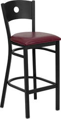 HERCULES Series Black Circle Back Metal Restaurant Barstool - Burgundy Vinyl Seat