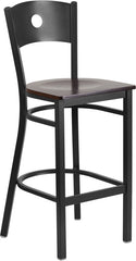 HERCULES Series Black Circle Back Metal Restaurant Barstool - Walnut Wood Seat