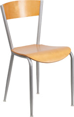 Invincible Series Metal Restaurant Chair - Natural Wood Back & Seat