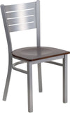 HERCULES Series Silver Slat Back Metal Restaurant Chair - Walnut Wood Seat