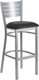 HERCULES Series Silver Slat Back Metal Restaurant Barstool - Black Vinyl Seat