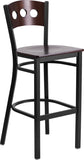 HERCULES Series Black Decorative 3 Circle Back Metal Restaurant Barstool - Walnut Wood Back & Seat