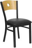 HERCULES Series Black Circle Back Metal Restaurant Chair - Natural Wood Back, Black Vinyl Seat