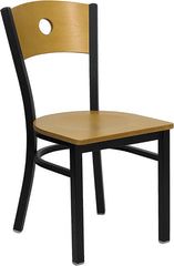 HERCULES Series Black Circle Back Metal Restaurant Chair - Natural Wood Back & Seat