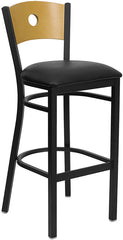 HERCULES Series Black Circle Back Metal Restaurant Barstool - Natural Wood Back, Black Vinyl Seat